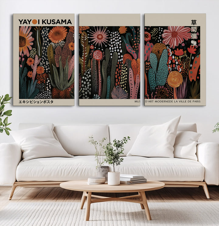 28344895-MGV-CV-60X30-3P-Modern Japanese Wall Art Print Yayoi Kusama Canvas Wall Art Abstract Mount Fuji Canvas Print Japanese Landscape Art Printing