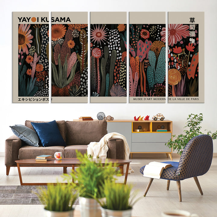 28344895-MGV-CV-60X31-5P-Modern Japanese Wall Art Print Yayoi Kusama Canvas Wall Art Abstract Mount Fuji Canvas Print Japanese Landscape Art Printing