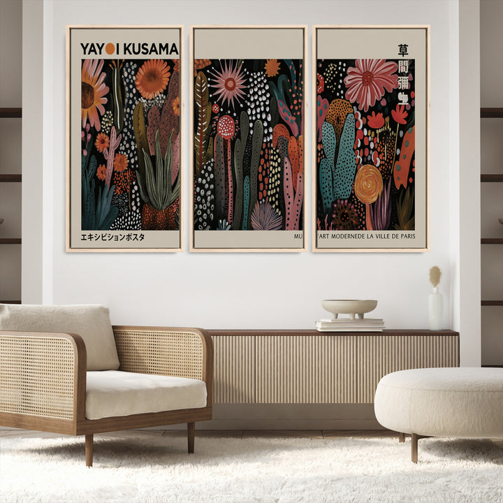 28344895-MGV-FC-48X32-3P_Natural-Modern Japanese Wall Art Print Yayoi Kusama Canvas Wall Art Abstract Mount Fuji Canvas Print Japanese Landscape Art Printing