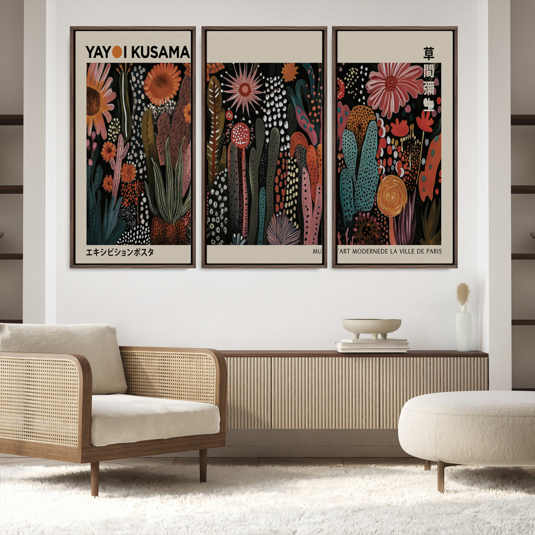 28344895-MGV-FC-48X32-3P_Walnut-Modern Japanese Wall Art Print Yayoi Kusama Canvas Wall Art Abstract Mount Fuji Canvas Print Japanese Landscape Art Printing
