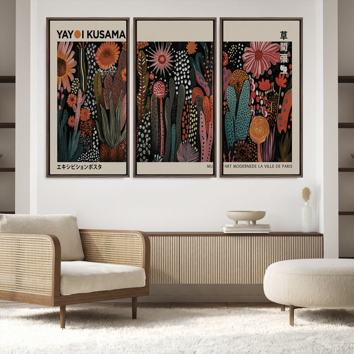 28344895-MGV-FC-48X32-3P_Walnut-Modern Japanese Wall Art Print Yayoi Kusama Canvas Wall Art Abstract Mount Fuji Canvas Print Japanese Landscape Art Printing