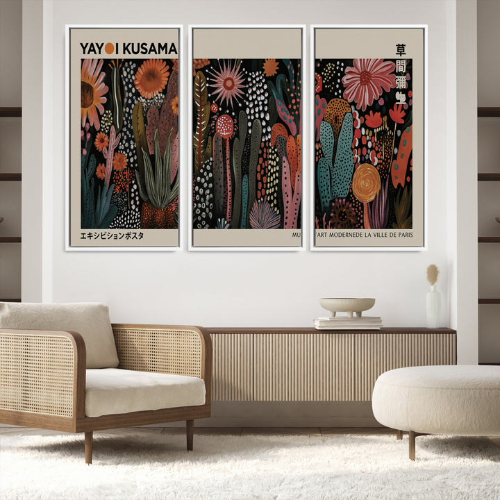 28344895-MGV-FC-48X32-3P_White-Modern Japanese Wall Art Print Yayoi Kusama Canvas Wall Art Abstract Mount Fuji Canvas Print Japanese Landscape Art Printing
