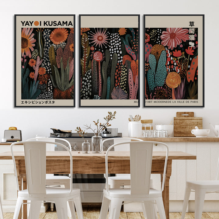 28344895-MGV-FC-60X30-3P_Black-Modern Japanese Wall Art Print Yayoi Kusama Canvas Wall Art Abstract Mount Fuji Canvas Print Japanese Landscape Art Printing