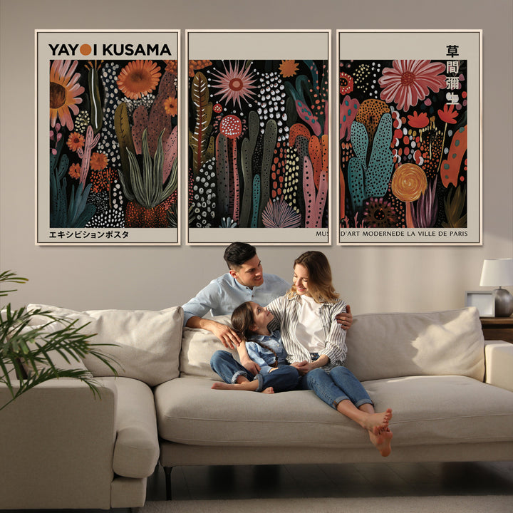 28344895-MGV-FC-60X30-3P_Natural-Modern Japanese Wall Art Print Yayoi Kusama Canvas Wall Art Abstract Mount Fuji Canvas Print Japanese Landscape Art Printing