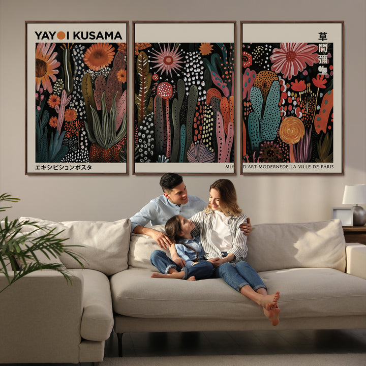 28344895-MGV-FC-60X30-3P_Walnut-Modern Japanese Wall Art Print Yayoi Kusama Canvas Wall Art Abstract Mount Fuji Canvas Print Japanese Landscape Art Printing