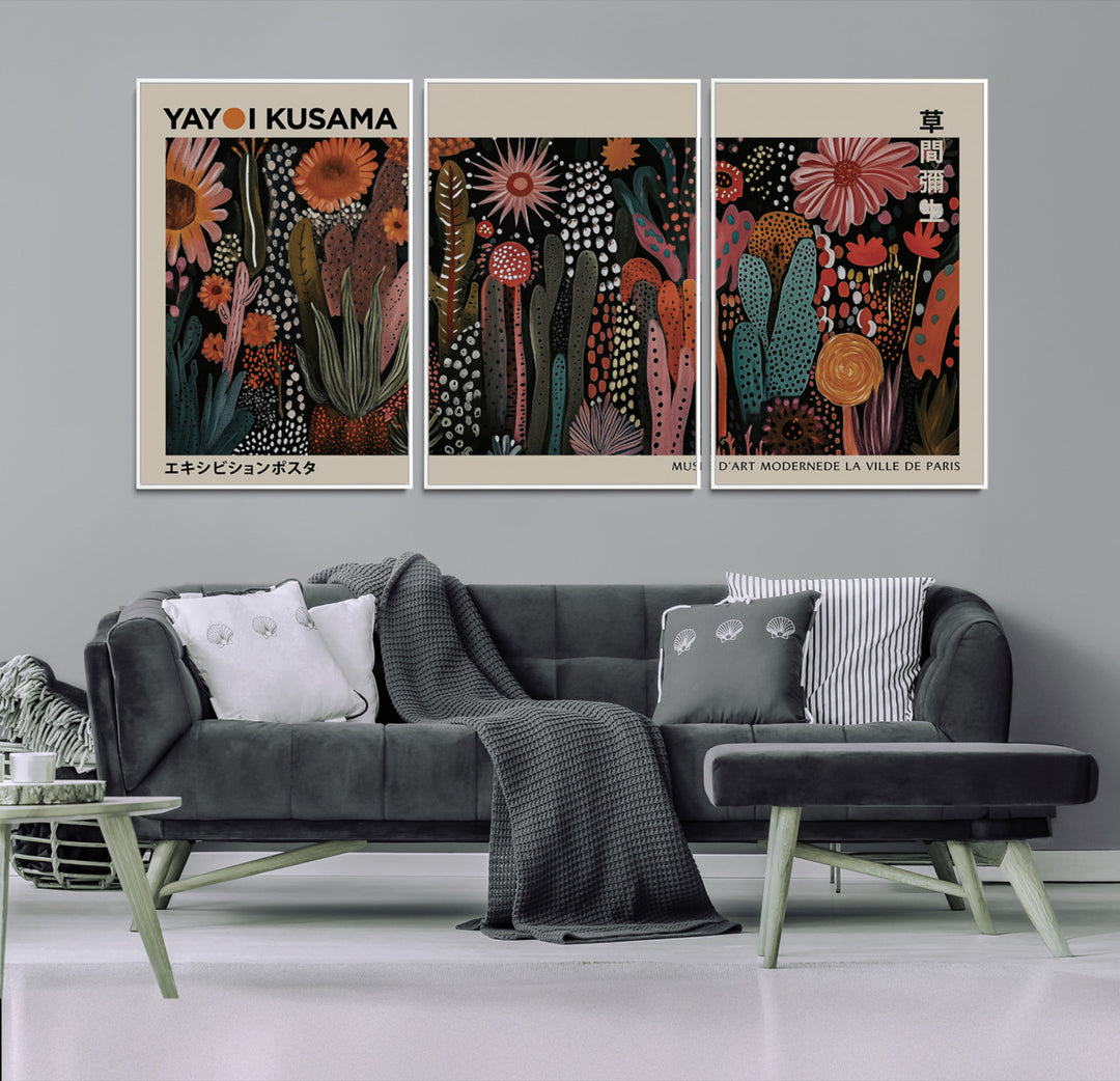 28344895-MGV-FC-60X30-3P_White-Modern Japanese Wall Art Print Yayoi Kusama Canvas Wall Art Abstract Mount Fuji Canvas Print Japanese Landscape Art Printing