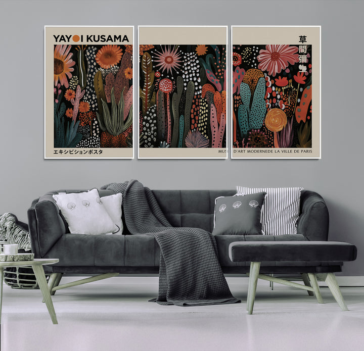 28344895-MGV-FC-60X30-3P_White-Modern Japanese Wall Art Print Yayoi Kusama Canvas Wall Art Abstract Mount Fuji Canvas Print Japanese Landscape Art Printing