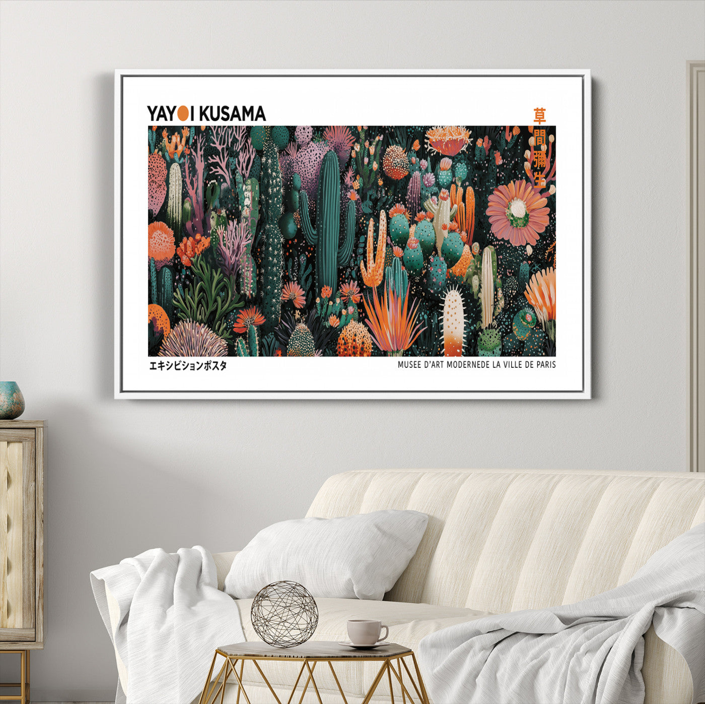 13391380-MGC-FP-36x24_White-Modern Japanese Wall Art Print, Yayoi Kusama Print Wall Decor, Abstract Mount Fuji Canvas Print, Japanese Landscape Art Printing