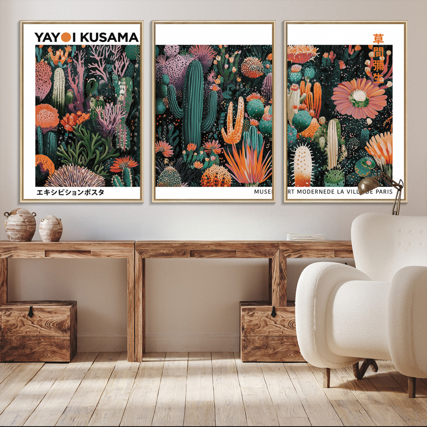 13391380-MGV-CV-36X24-Modern Japanese Wall Art Print, Yayoi Kusama Print Wall Decor, Abstract Mount Fuji Canvas Print, Japanese Landscape Art Printing
