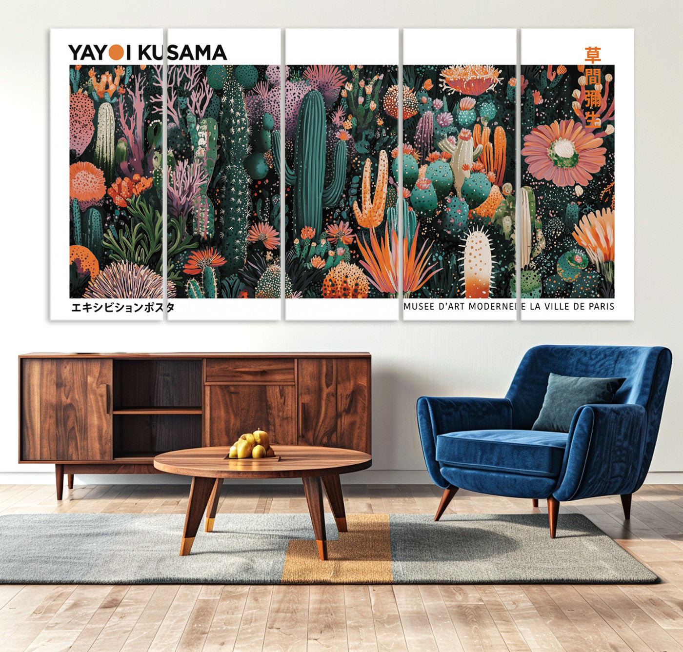 13391380-MGV-CV-36X24-Modern Japanese Wall Art Print, Yayoi Kusama Print Wall Decor, Abstract Mount Fuji Canvas Print, Japanese Landscape Art Printing