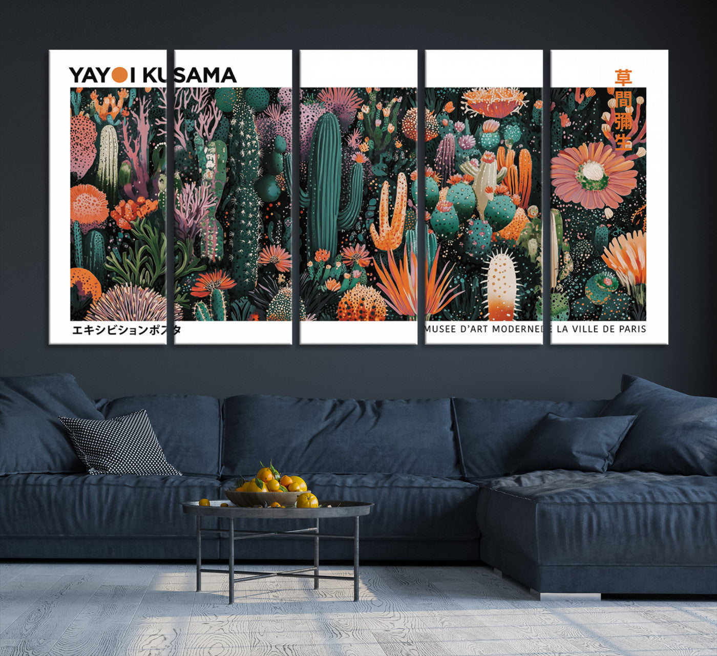 13391380-MGV-CV-36X24-Modern Japanese Wall Art Print, Yayoi Kusama Print Wall Decor, Abstract Mount Fuji Canvas Print, Japanese Landscape Art Printing