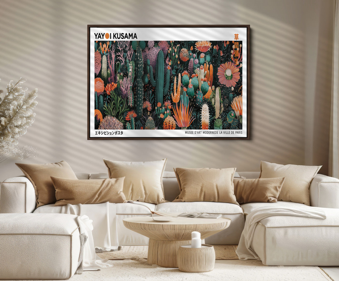 13391380-MGV-FC-36X24_Walnut-Modern Japanese Wall Art Print, Yayoi Kusama Print Wall Decor, Abstract Mount Fuji Canvas Print, Japanese Landscape Art Printing