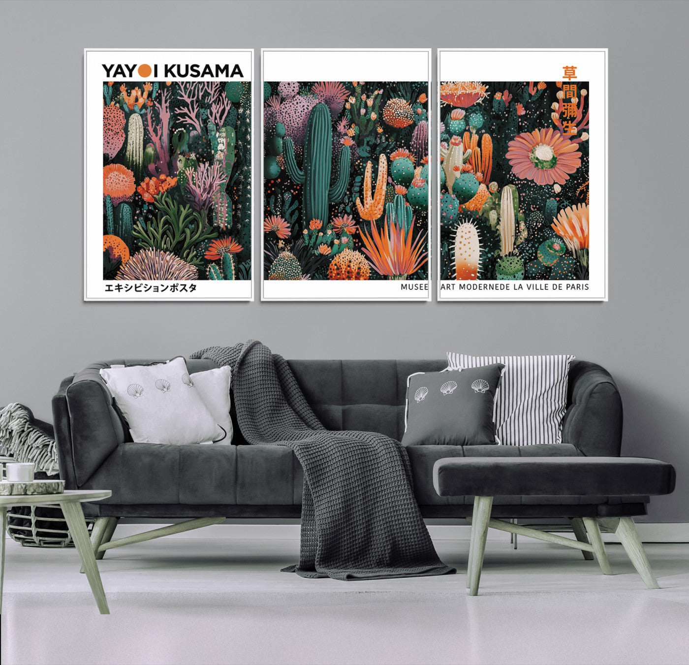 13391380-MGV-FC-60X30-3P_White-Modern Japanese Wall Art Print, Yayoi Kusama Print Wall Decor, Abstract Mount Fuji Canvas Print, Japanese Landscape Art Printing