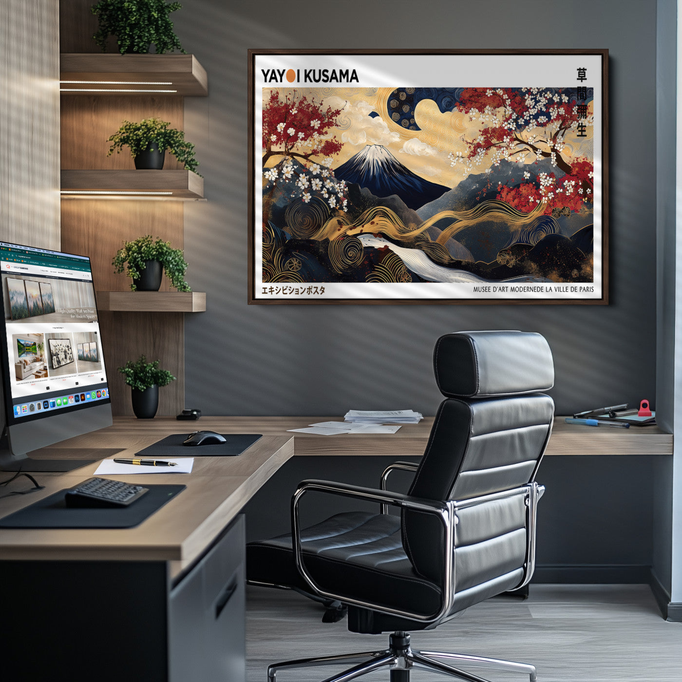 66243961-MGV-CV-36X24-Modern Mount Fuji Print, Yayoi Kusama Canvas Wall Art, Abstract Mount Fuji Canvas Print, Japanese Landscape Art Printing
