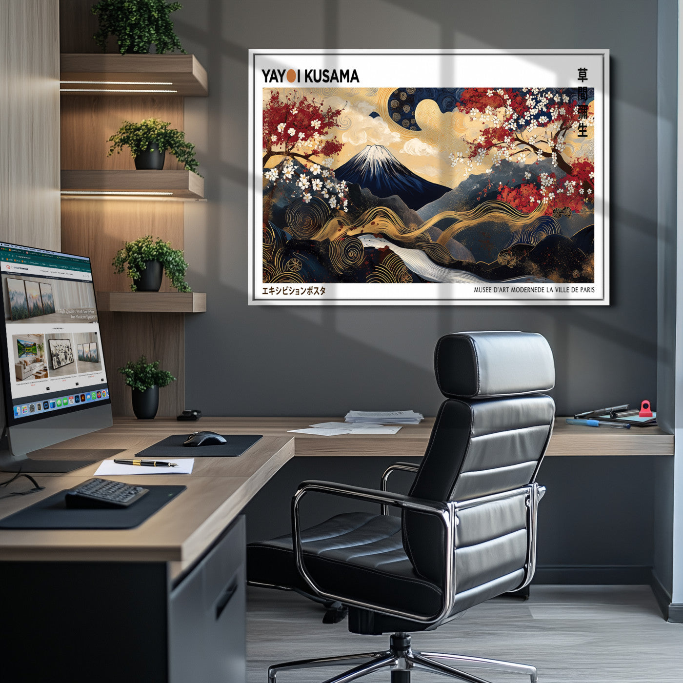 66243961-MGV-CV-36X24-Modern Mount Fuji Print, Yayoi Kusama Canvas Wall Art, Abstract Mount Fuji Canvas Print, Japanese Landscape Art Printing