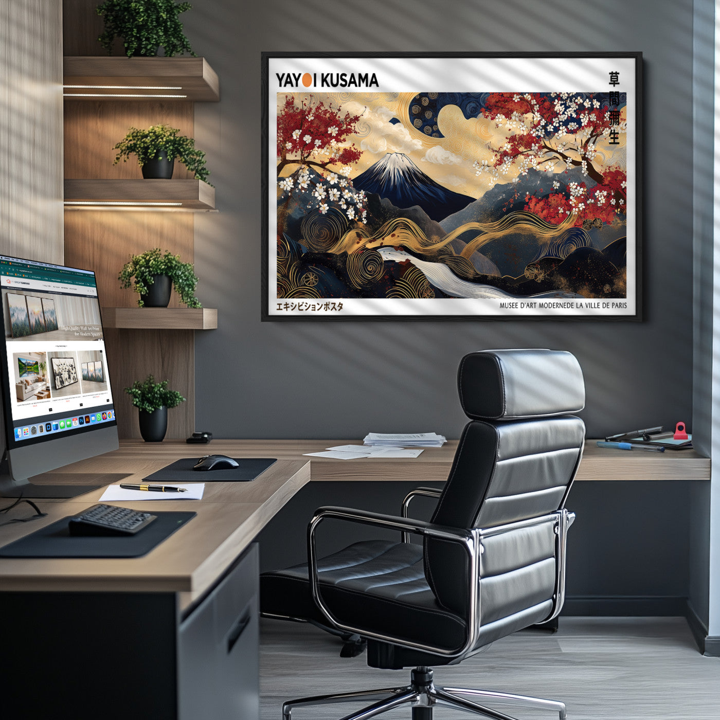 66243961-MGV-CV-36X24-Modern Mount Fuji Print, Yayoi Kusama Canvas Wall Art, Abstract Mount Fuji Canvas Print, Japanese Landscape Art Printing