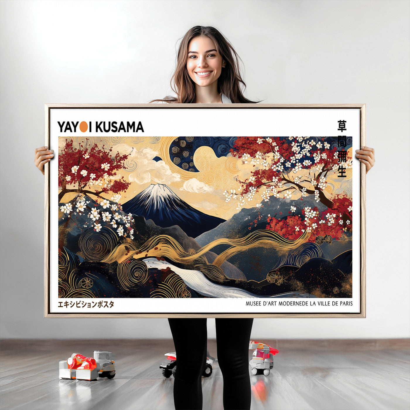 66243961-MGV-CV-36X24-Modern Mount Fuji Print, Yayoi Kusama Canvas Wall Art, Abstract Mount Fuji Canvas Print, Japanese Landscape Art Printing