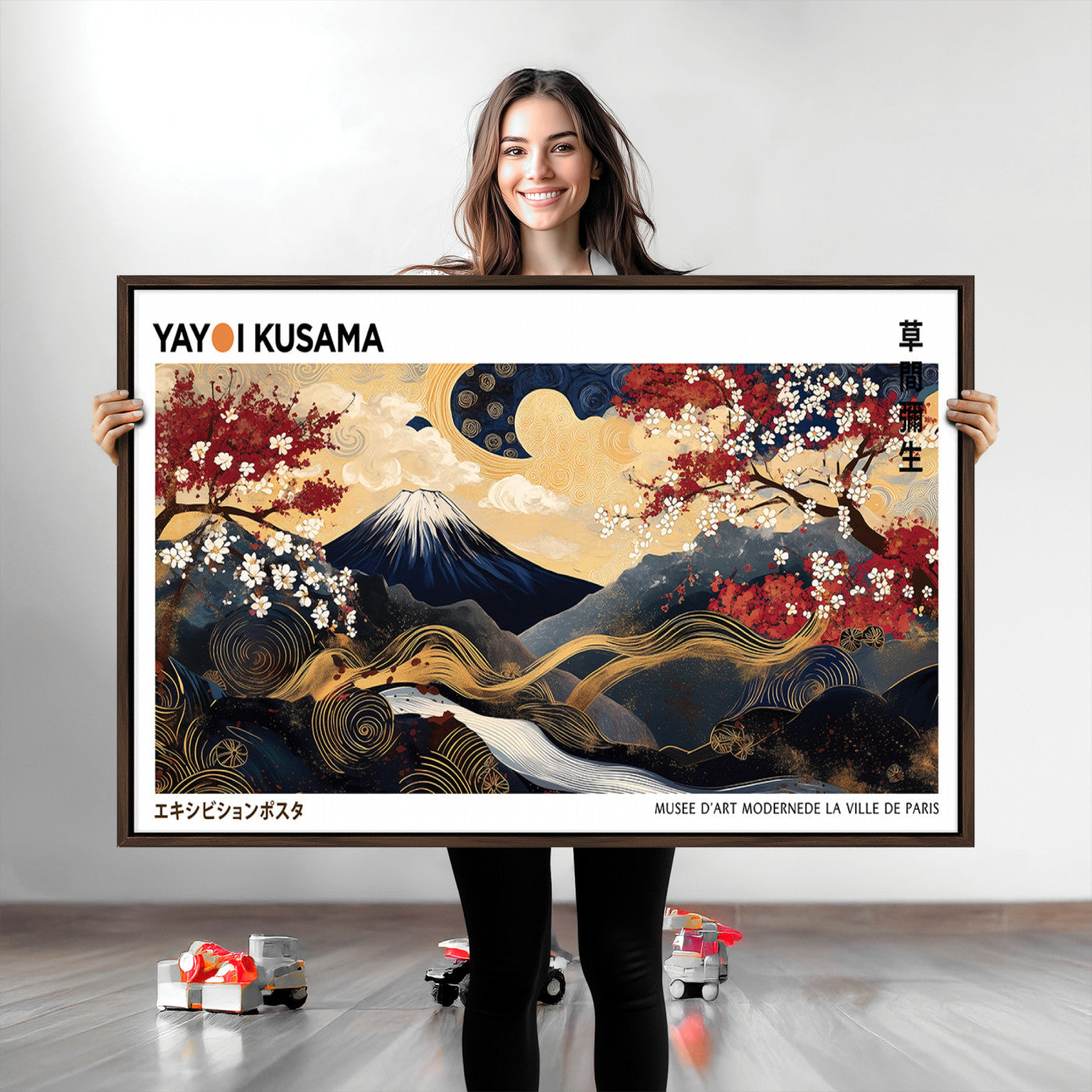 66243961-MGV-CV-36X24-Modern Mount Fuji Print, Yayoi Kusama Canvas Wall Art, Abstract Mount Fuji Canvas Print, Japanese Landscape Art Printing