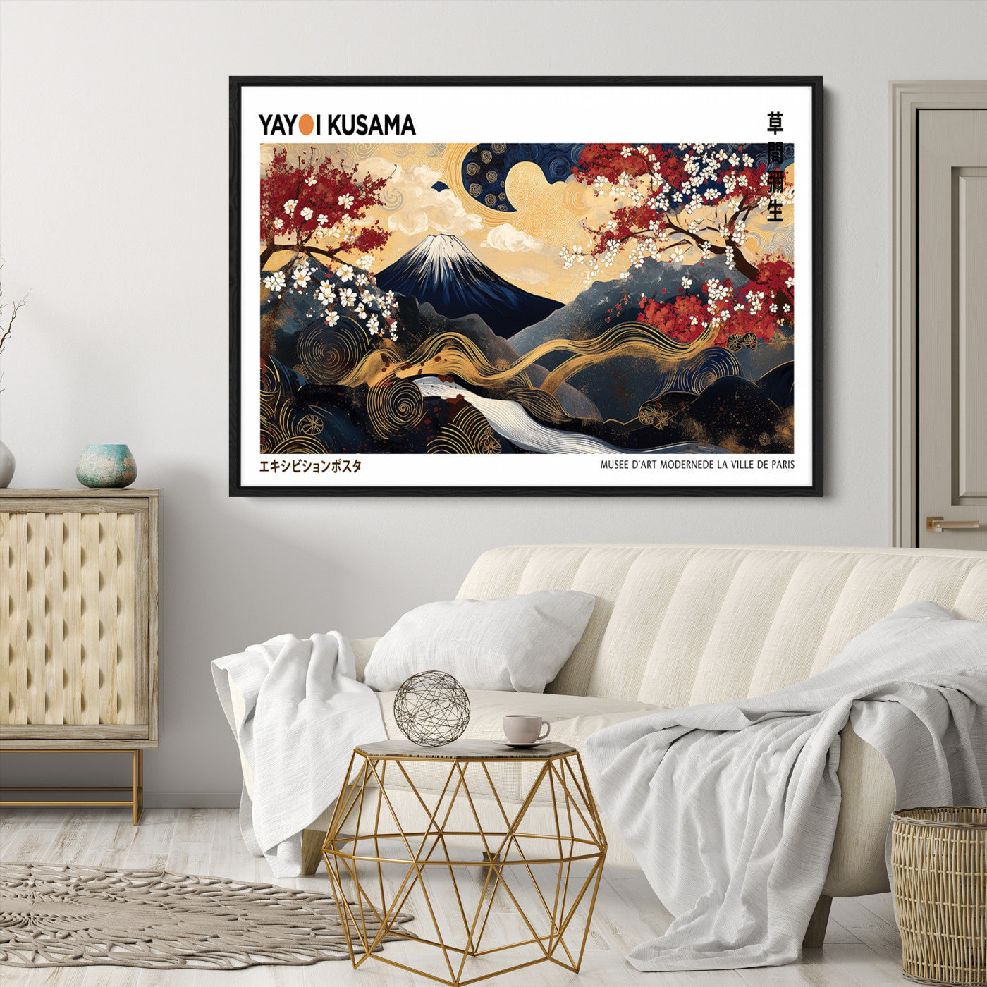 66243961-MGV-CV-36X24-Modern Mount Fuji Print, Yayoi Kusama Canvas Wall Art, Abstract Mount Fuji Canvas Print, Japanese Landscape Art Printing