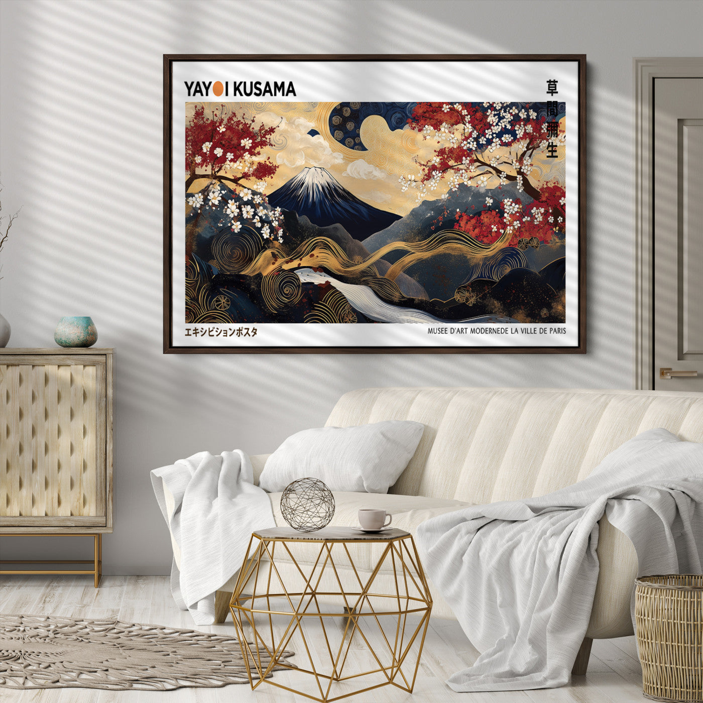 66243961-MGV-CV-36X24-Modern Mount Fuji Print, Yayoi Kusama Canvas Wall Art, Abstract Mount Fuji Canvas Print, Japanese Landscape Art Printing