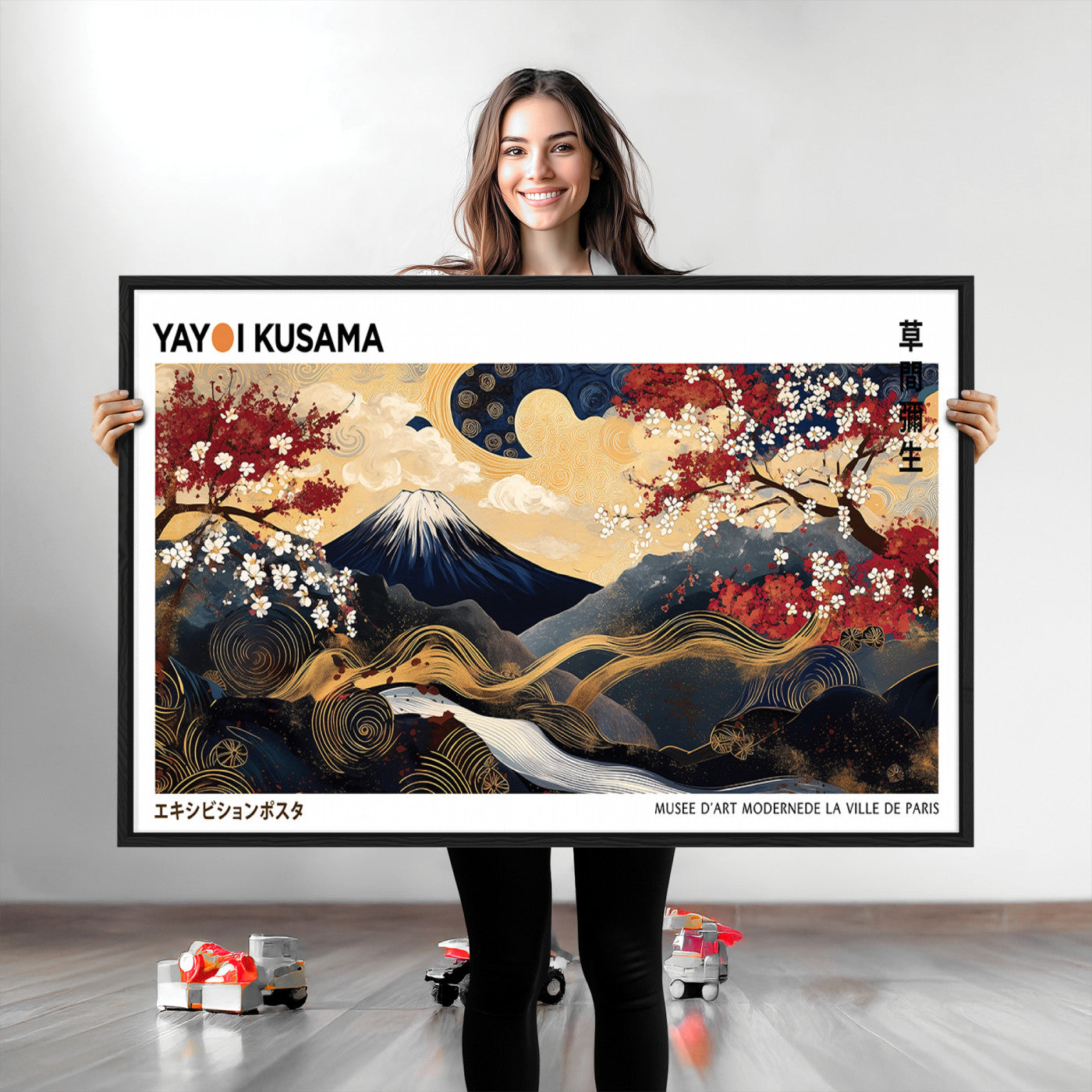 66243961-MGV-CV-36X24-Modern Mount Fuji Print, Yayoi Kusama Canvas Wall Art, Abstract Mount Fuji Canvas Print, Japanese Landscape Art Printing