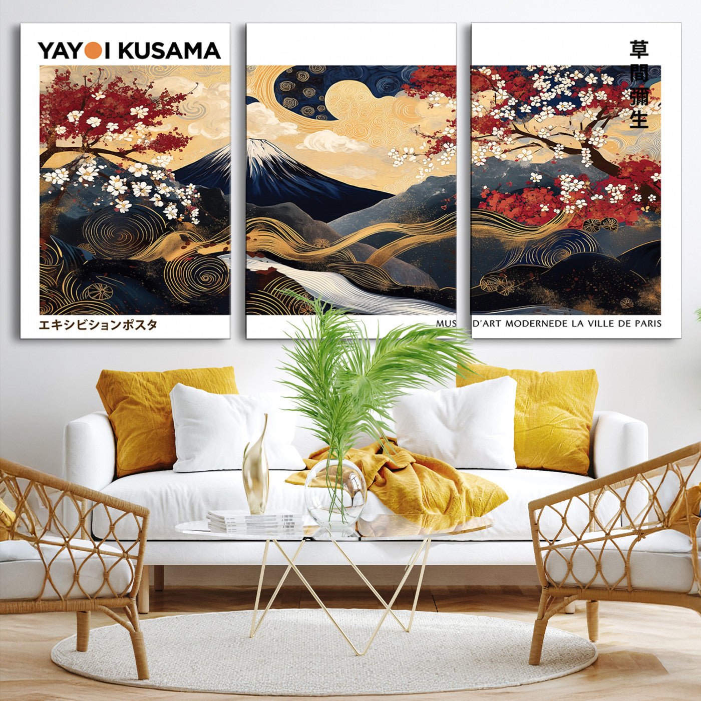 66243961-MGV-CV-36X24-Modern Mount Fuji Print, Yayoi Kusama Canvas Wall Art, Abstract Mount Fuji Canvas Print, Japanese Landscape Art Printing