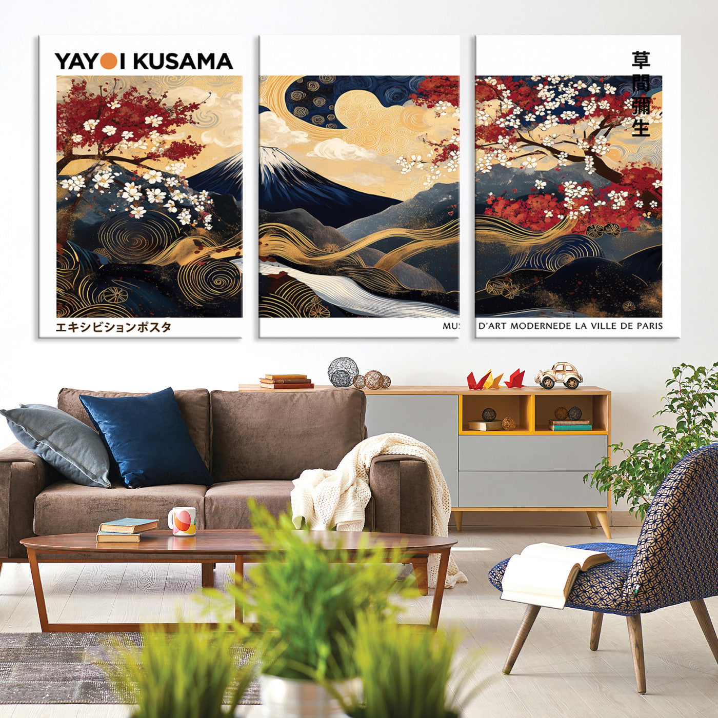66243961-MGV-CV-36X24-Modern Mount Fuji Print, Yayoi Kusama Canvas Wall Art, Abstract Mount Fuji Canvas Print, Japanese Landscape Art Printing