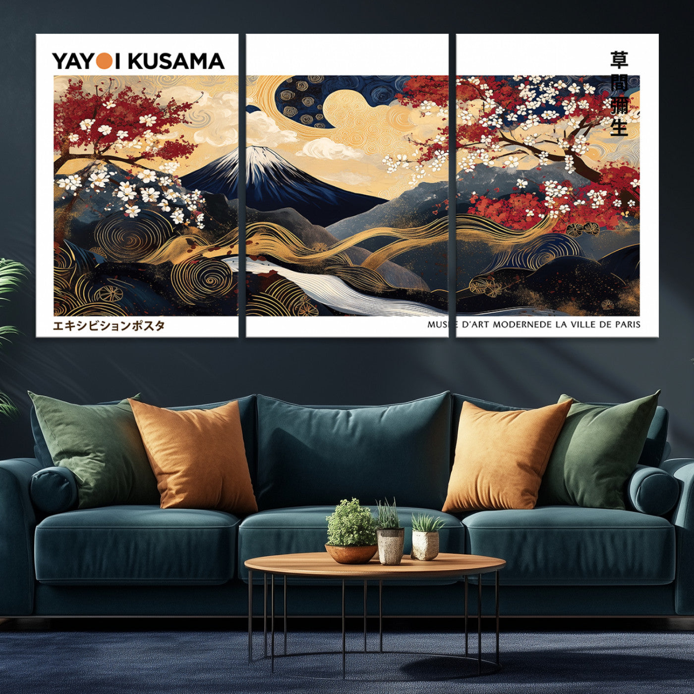 66243961-MGV-CV-36X24-Modern Mount Fuji Print, Yayoi Kusama Canvas Wall Art, Abstract Mount Fuji Canvas Print, Japanese Landscape Art Printing