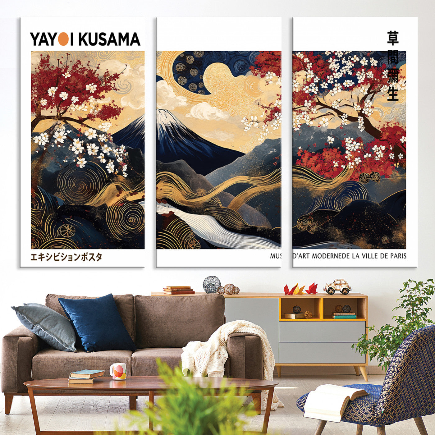 66243961-MGV-CV-36X24-Modern Mount Fuji Print, Yayoi Kusama Canvas Wall Art, Abstract Mount Fuji Canvas Print, Japanese Landscape Art Printing