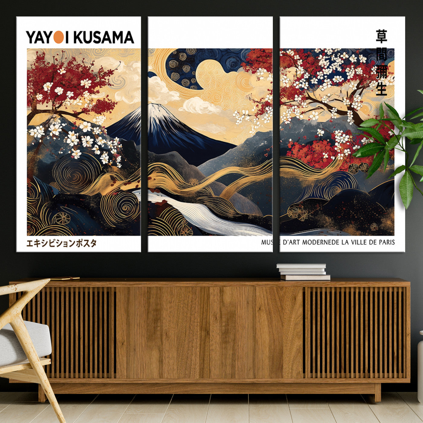 66243961-MGV-CV-36X24-Modern Mount Fuji Print, Yayoi Kusama Canvas Wall Art, Abstract Mount Fuji Canvas Print, Japanese Landscape Art Printing