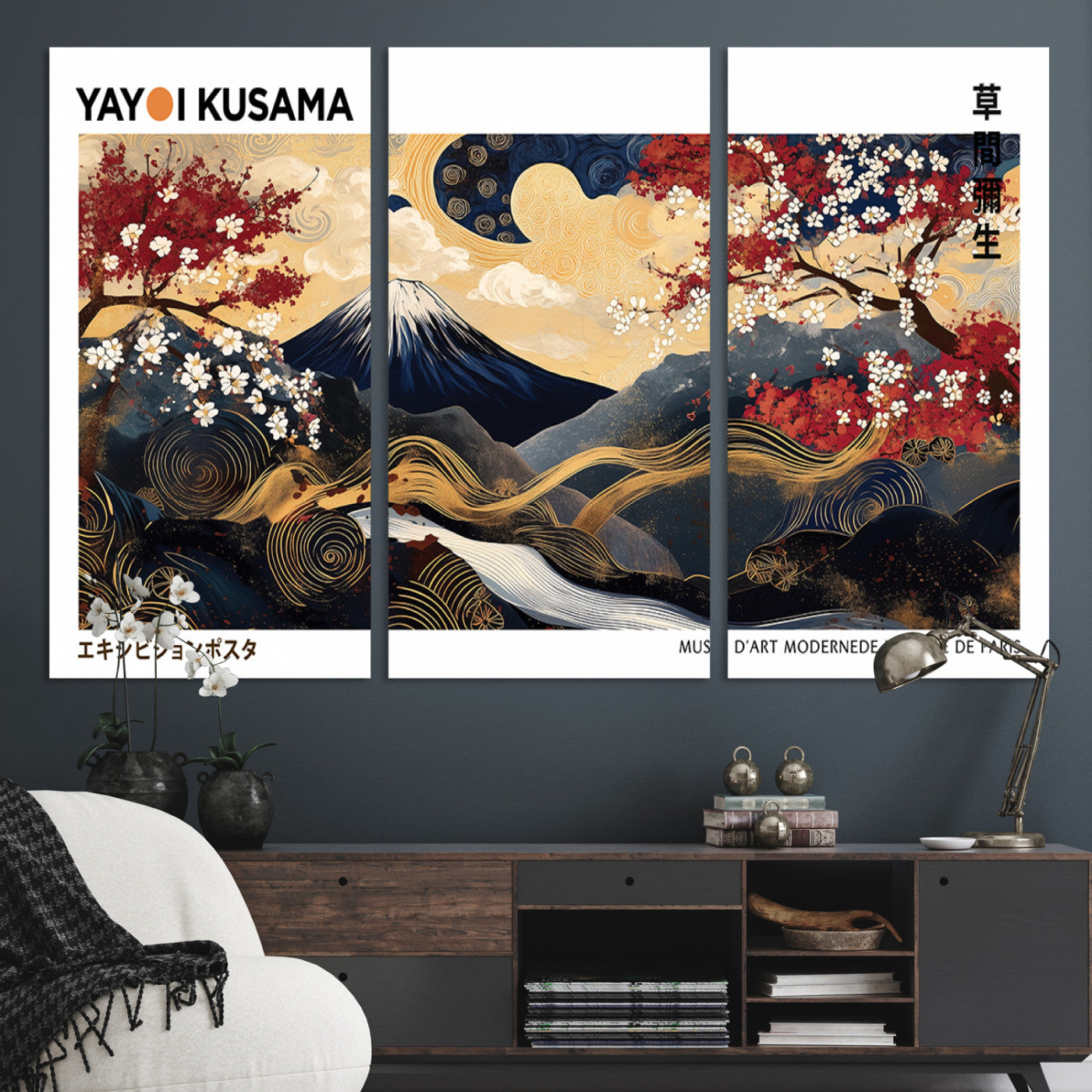 66243961-MGV-CV-36X24-Modern Mount Fuji Print, Yayoi Kusama Canvas Wall Art, Abstract Mount Fuji Canvas Print, Japanese Landscape Art Printing