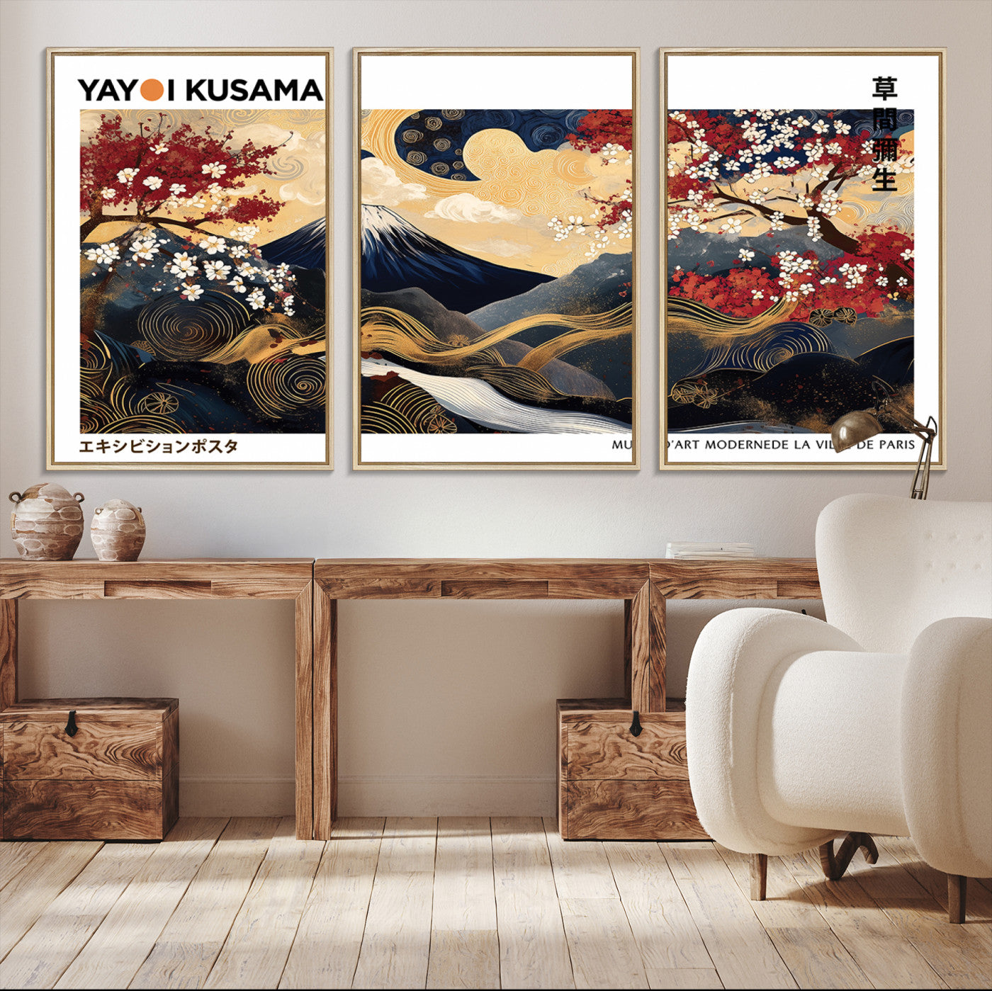 66243961-MGV-CV-36X24-Modern Mount Fuji Print, Yayoi Kusama Canvas Wall Art, Abstract Mount Fuji Canvas Print, Japanese Landscape Art Printing