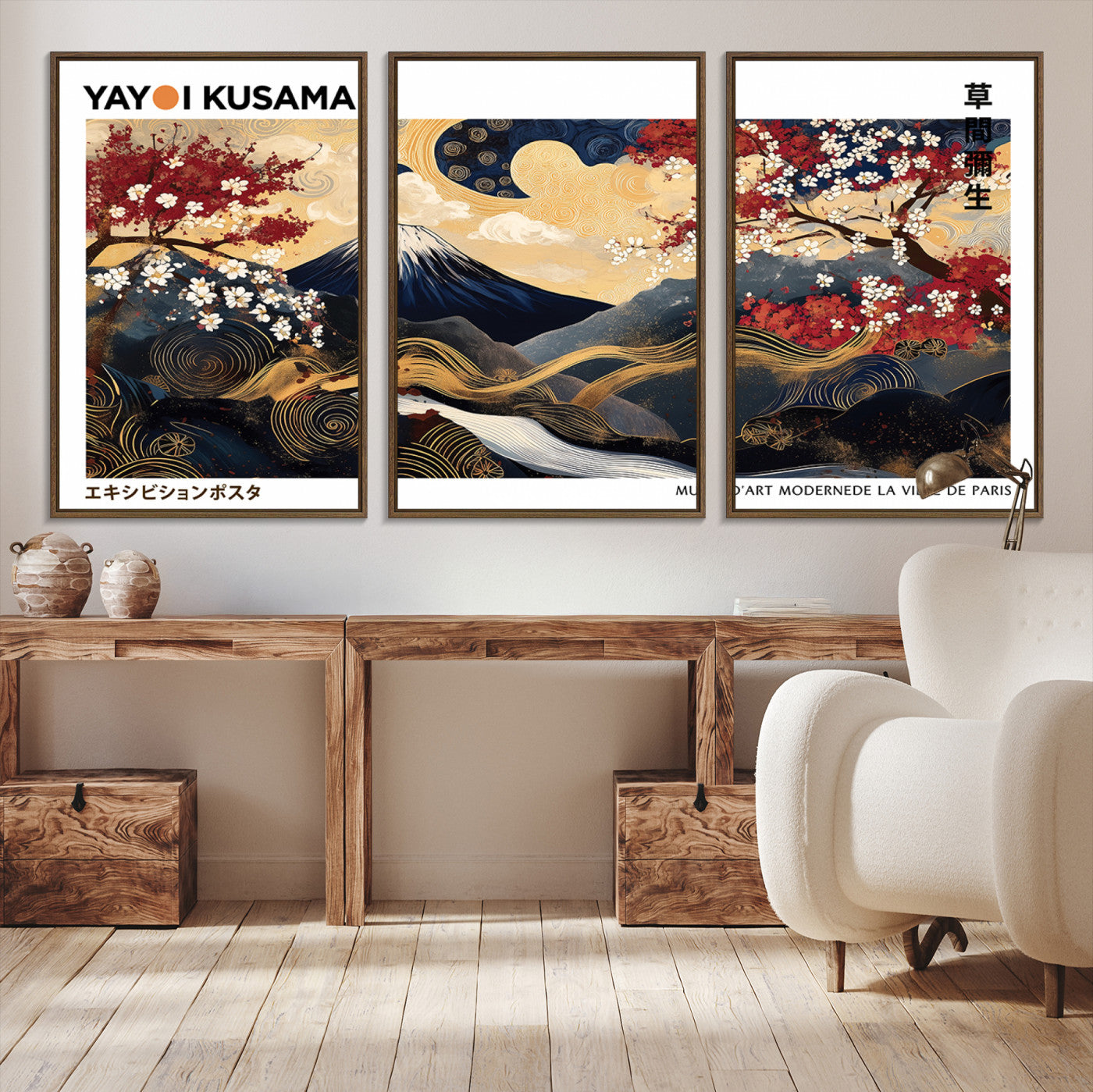 66243961-MGV-CV-36X24-Modern Mount Fuji Print, Yayoi Kusama Canvas Wall Art, Abstract Mount Fuji Canvas Print, Japanese Landscape Art Printing