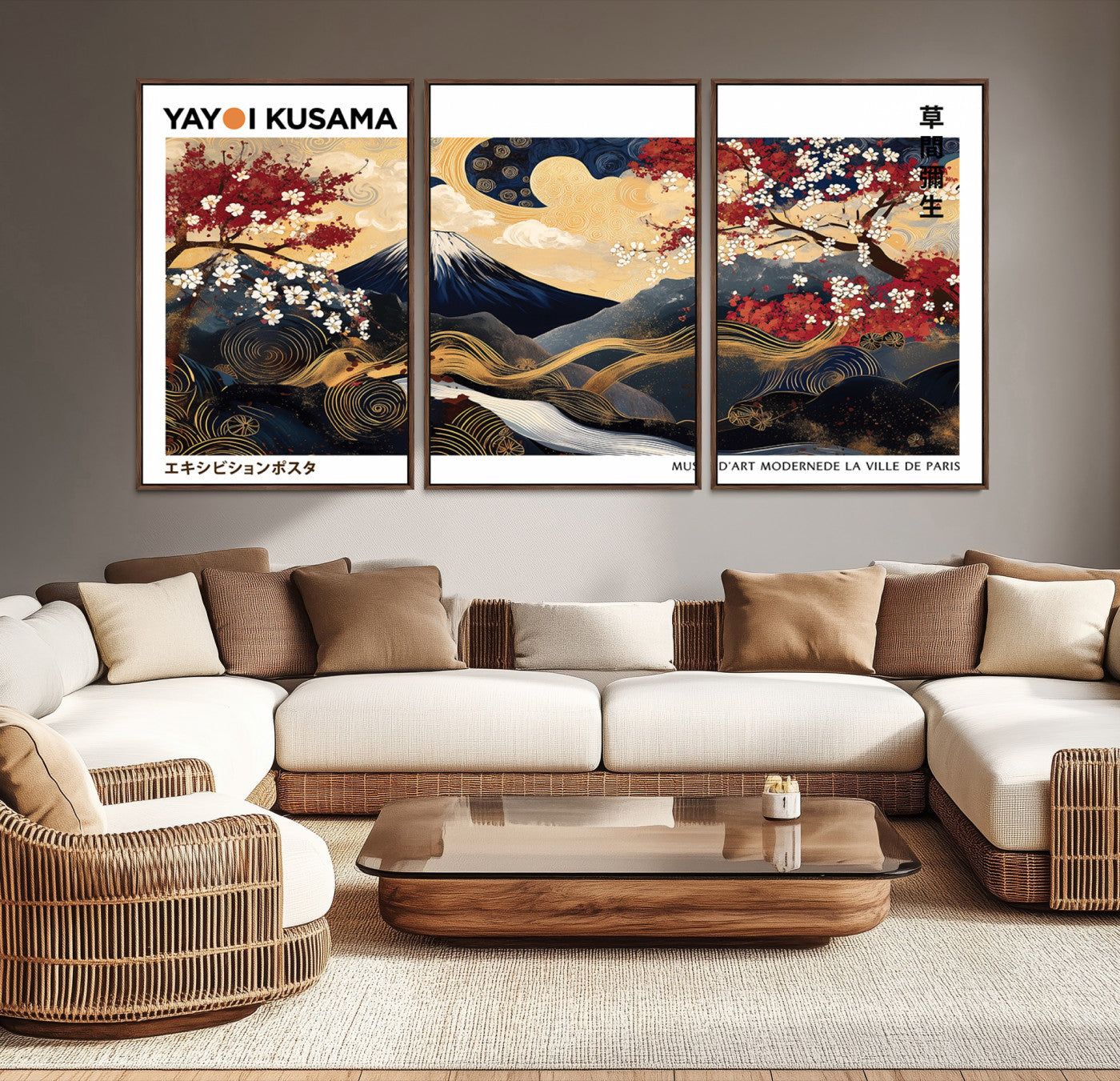 66243961-MGV-CV-36X24-Modern Mount Fuji Print, Yayoi Kusama Canvas Wall Art, Abstract Mount Fuji Canvas Print, Japanese Landscape Art Printing