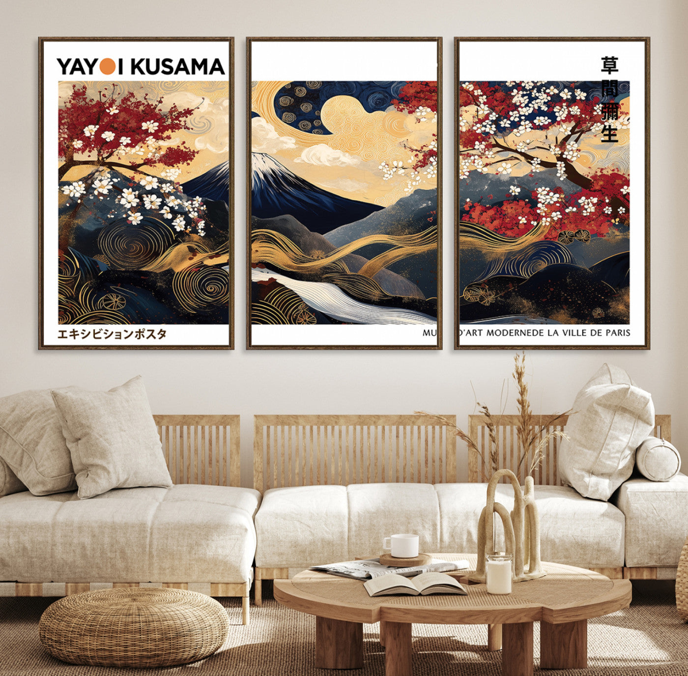 66243961-MGV-CV-36X24-Modern Mount Fuji Print, Yayoi Kusama Canvas Wall Art, Abstract Mount Fuji Canvas Print, Japanese Landscape Art Printing