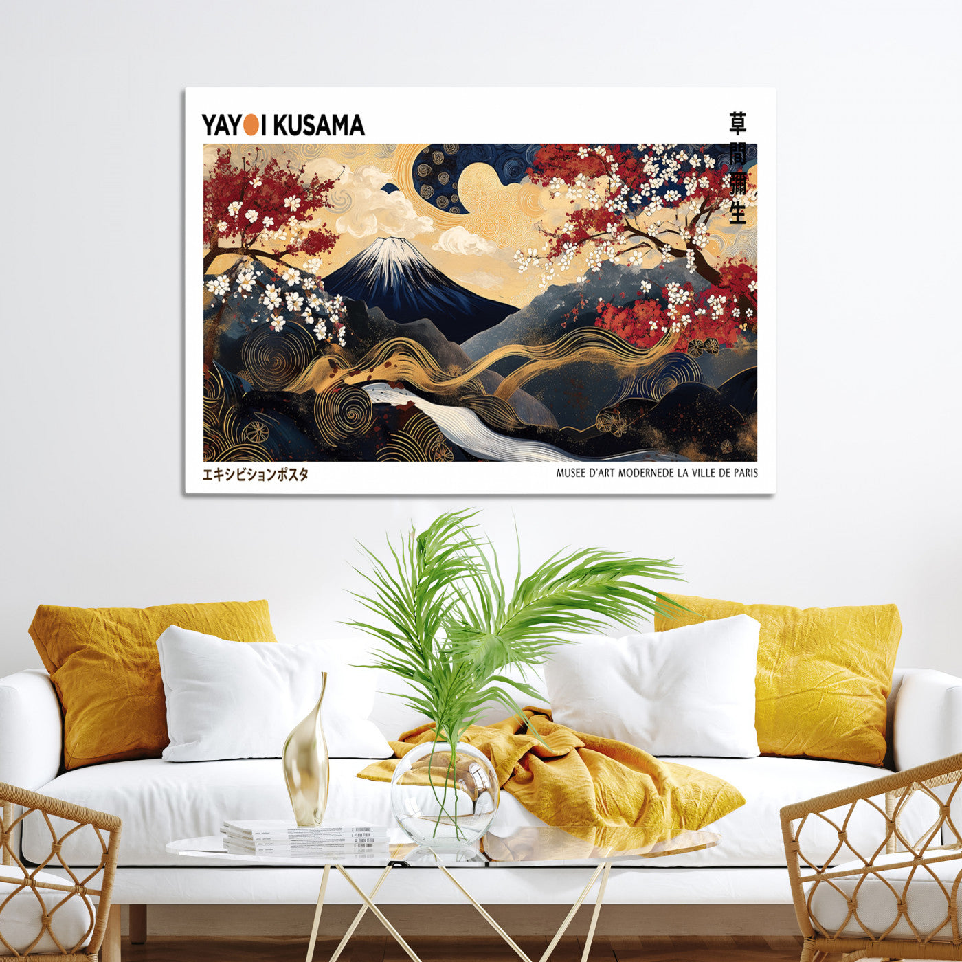66243961-MGV-CV-36X24-Modern Mount Fuji Print, Yayoi Kusama Canvas Wall Art, Abstract Mount Fuji Canvas Print, Japanese Landscape Art Printing