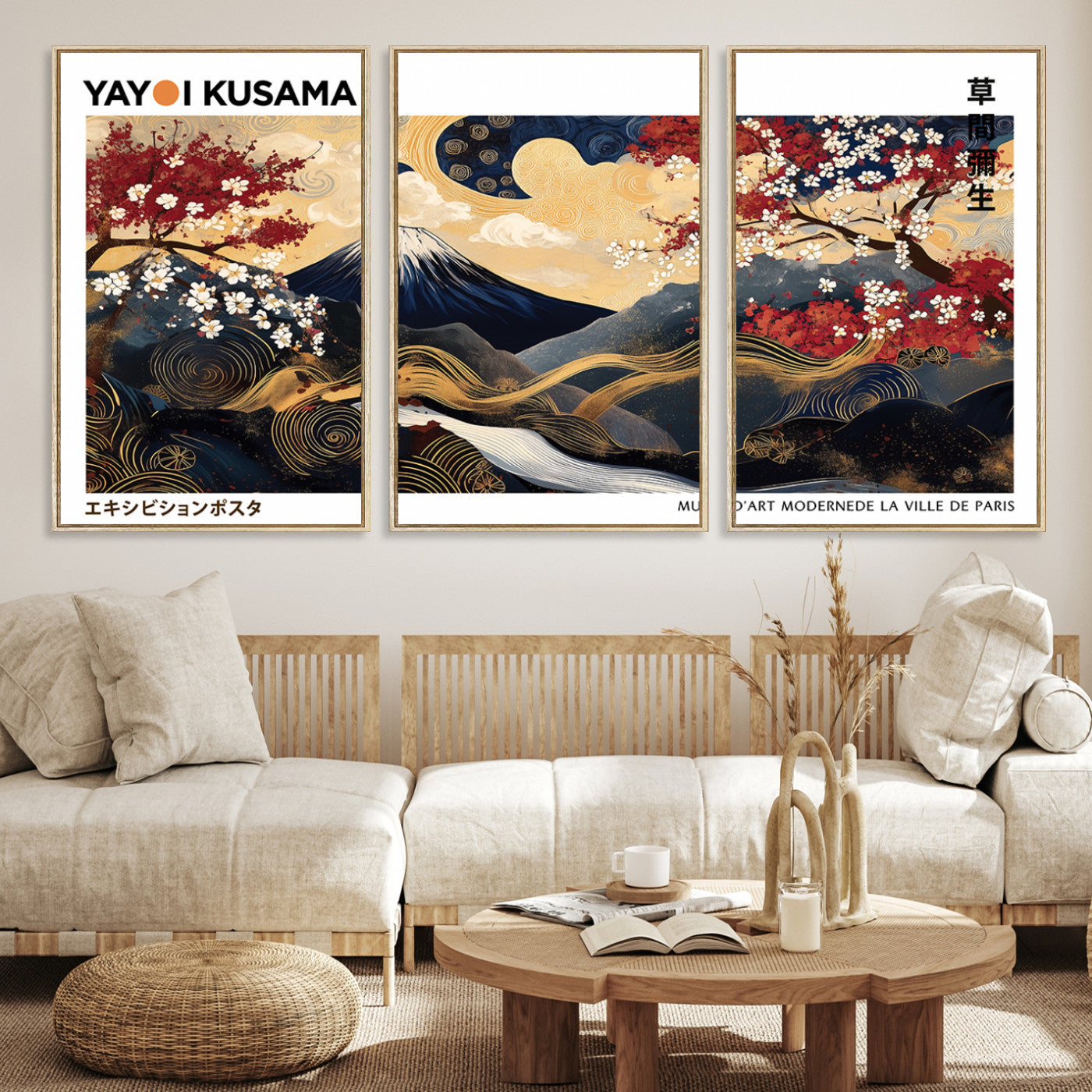 66243961-MGV-CV-36X24-Modern Mount Fuji Print, Yayoi Kusama Canvas Wall Art, Abstract Mount Fuji Canvas Print, Japanese Landscape Art Printing