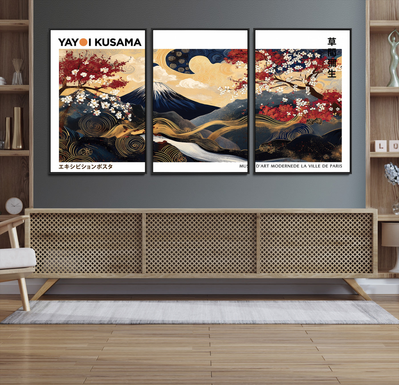 66243961-MGV-CV-36X24-Modern Mount Fuji Print, Yayoi Kusama Canvas Wall Art, Abstract Mount Fuji Canvas Print, Japanese Landscape Art Printing