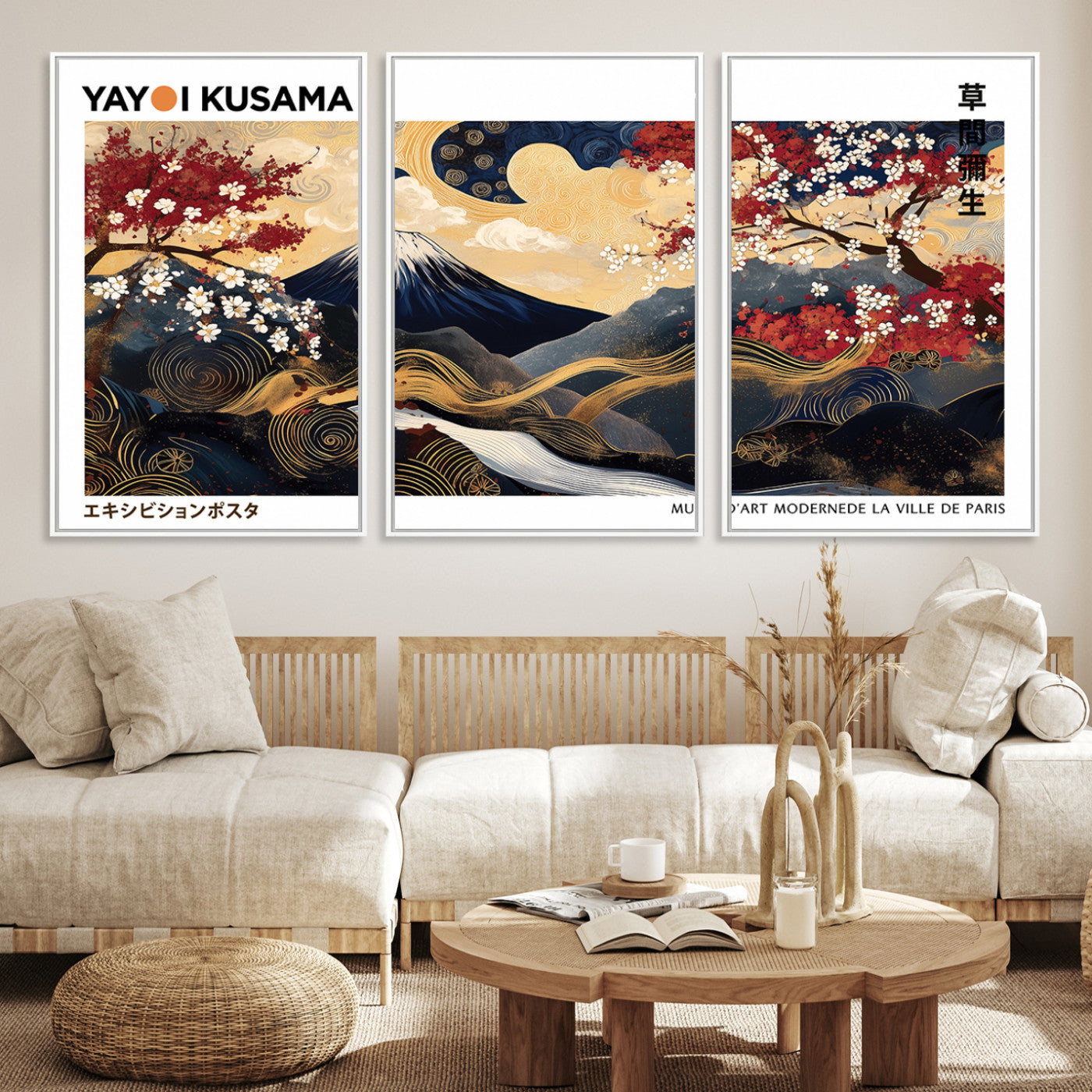 66243961-MGV-CV-36X24-Modern Mount Fuji Print, Yayoi Kusama Canvas Wall Art, Abstract Mount Fuji Canvas Print, Japanese Landscape Art Printing