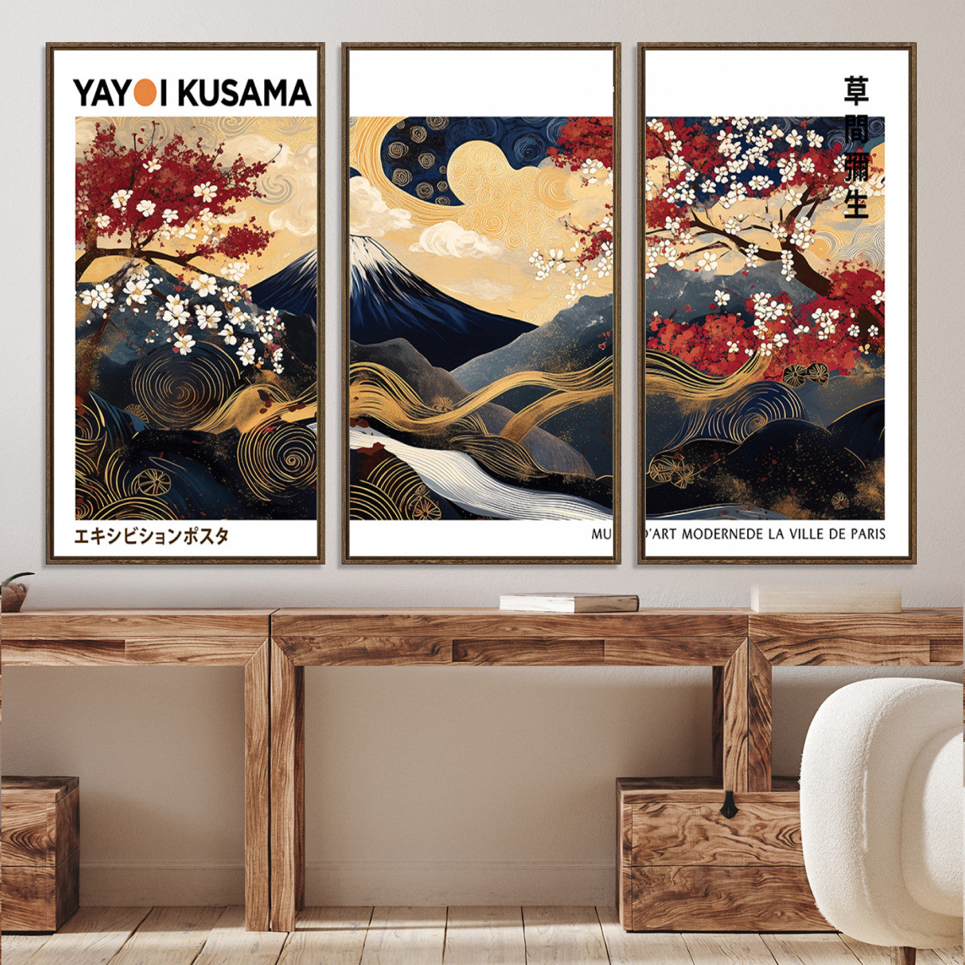 66243961-MGV-CV-36X24-Modern Mount Fuji Print, Yayoi Kusama Canvas Wall Art, Abstract Mount Fuji Canvas Print, Japanese Landscape Art Printing
