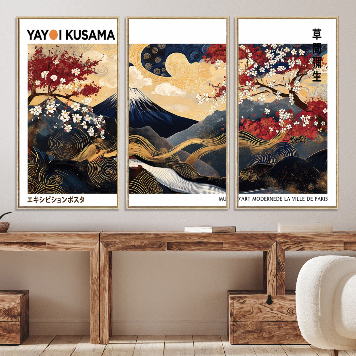 66243961-MGV-CV-36X24-Modern Mount Fuji Print, Yayoi Kusama Canvas Wall Art, Abstract Mount Fuji Canvas Print, Japanese Landscape Art Printing