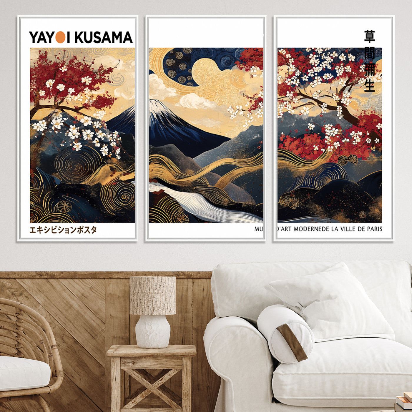 66243961-MGV-CV-36X24-Modern Mount Fuji Print, Yayoi Kusama Canvas Wall Art, Abstract Mount Fuji Canvas Print, Japanese Landscape Art Printing