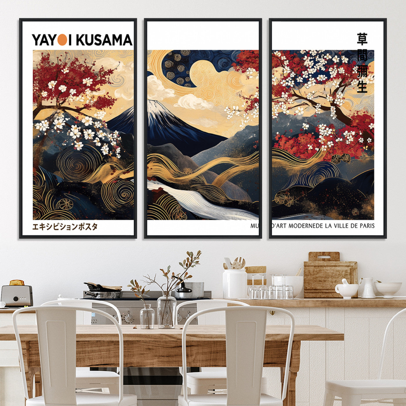 66243961-MGV-CV-36X24-Modern Mount Fuji Print, Yayoi Kusama Canvas Wall Art, Abstract Mount Fuji Canvas Print, Japanese Landscape Art Printing