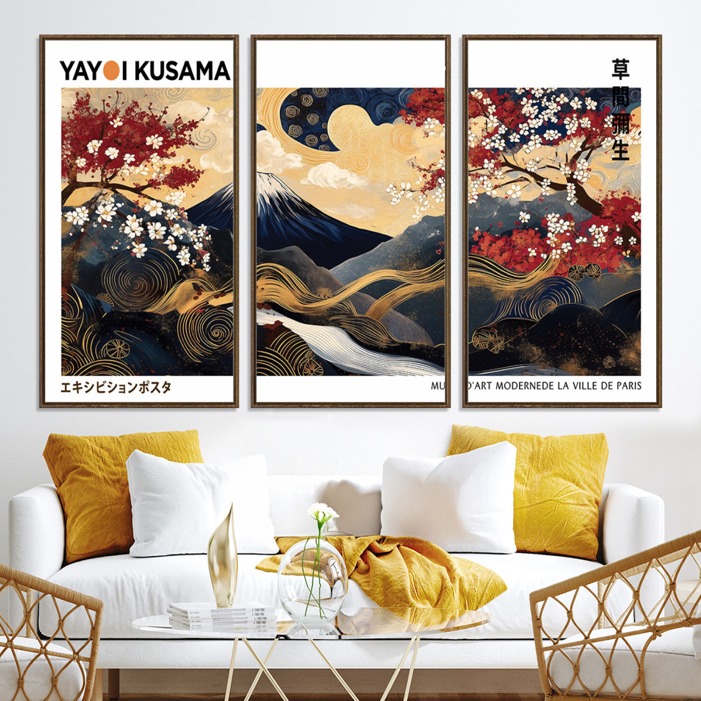 66243961-MGV-CV-36X24-Modern Mount Fuji Print, Yayoi Kusama Canvas Wall Art, Abstract Mount Fuji Canvas Print, Japanese Landscape Art Printing