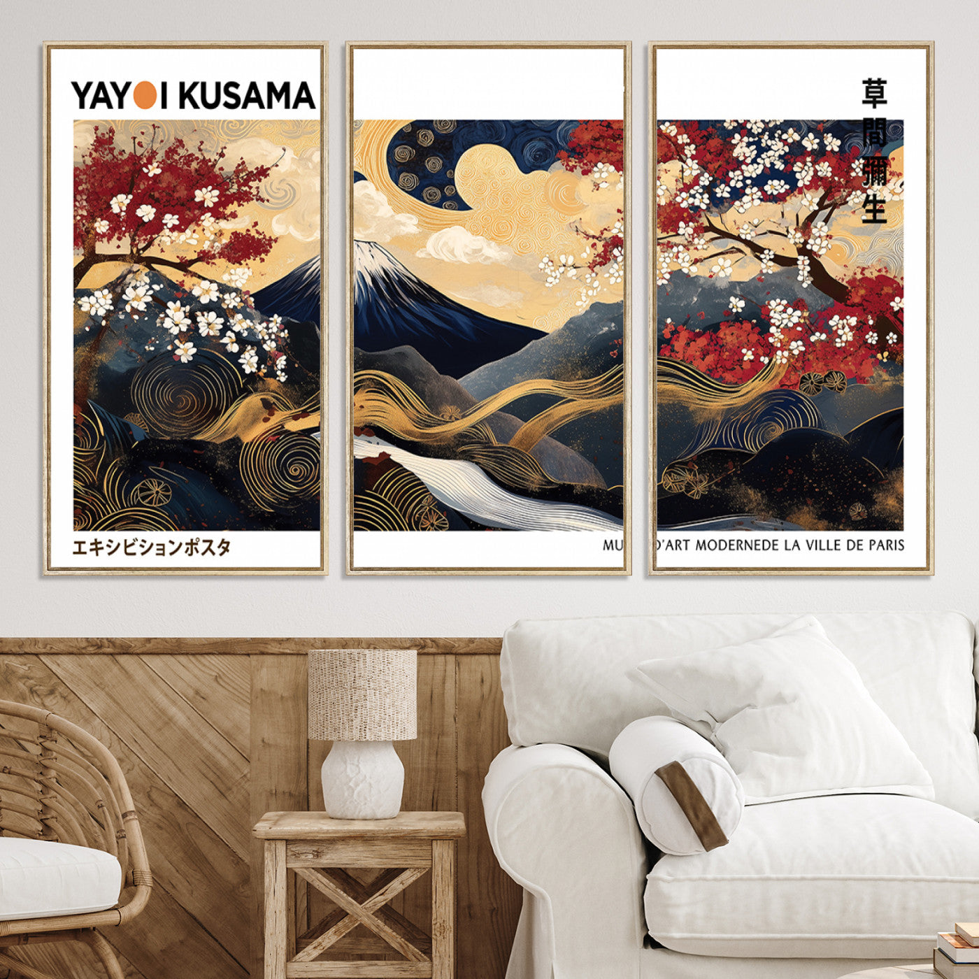 66243961-MGV-CV-36X24-Modern Mount Fuji Print, Yayoi Kusama Canvas Wall Art, Abstract Mount Fuji Canvas Print, Japanese Landscape Art Printing