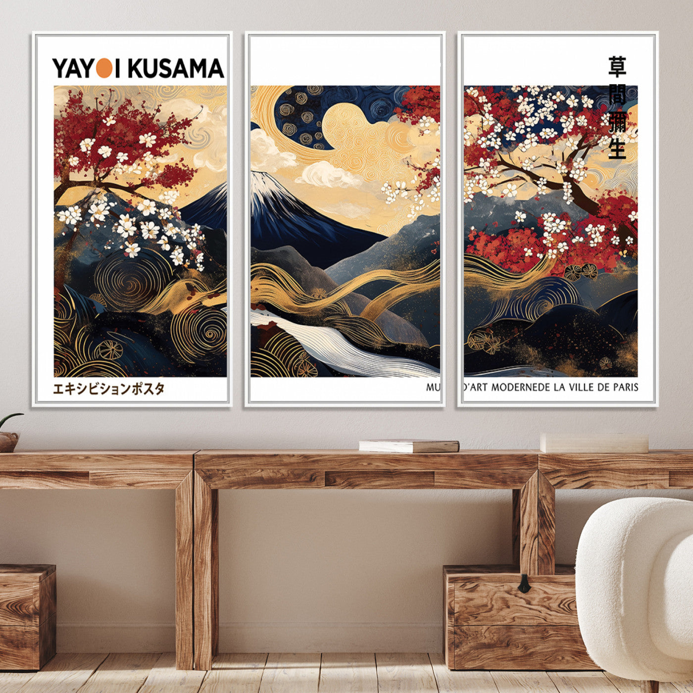 66243961-MGV-CV-36X24-Modern Mount Fuji Print, Yayoi Kusama Canvas Wall Art, Abstract Mount Fuji Canvas Print, Japanese Landscape Art Printing
