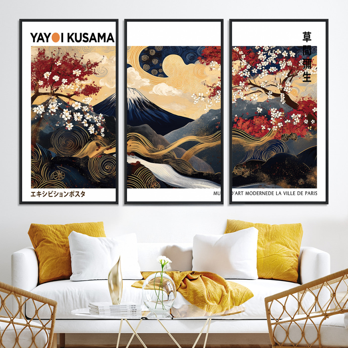 66243961-MGV-CV-36X24-Modern Mount Fuji Print, Yayoi Kusama Canvas Wall Art, Abstract Mount Fuji Canvas Print, Japanese Landscape Art Printing