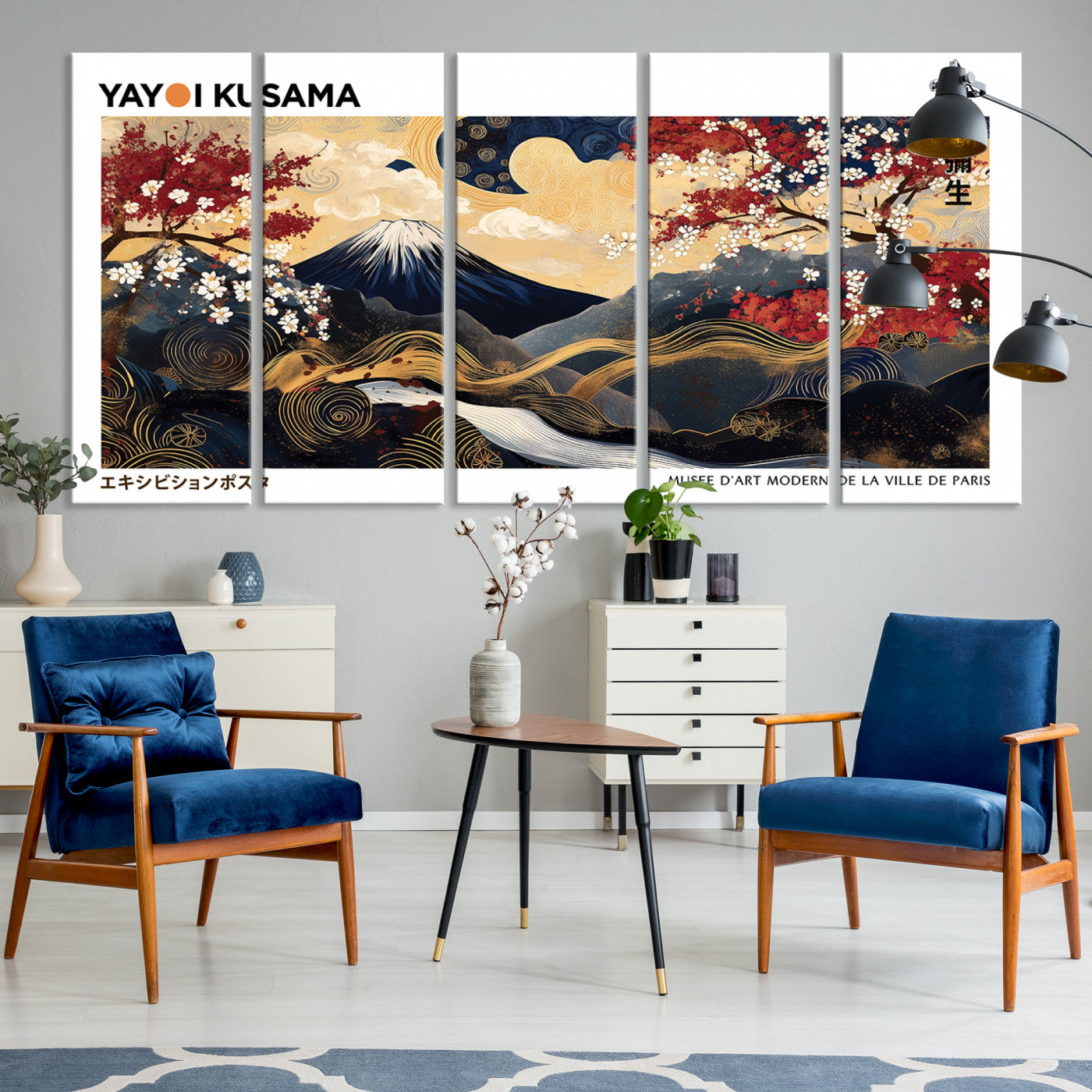 66243961-MGV-CV-36X24-Modern Mount Fuji Print, Yayoi Kusama Canvas Wall Art, Abstract Mount Fuji Canvas Print, Japanese Landscape Art Printing