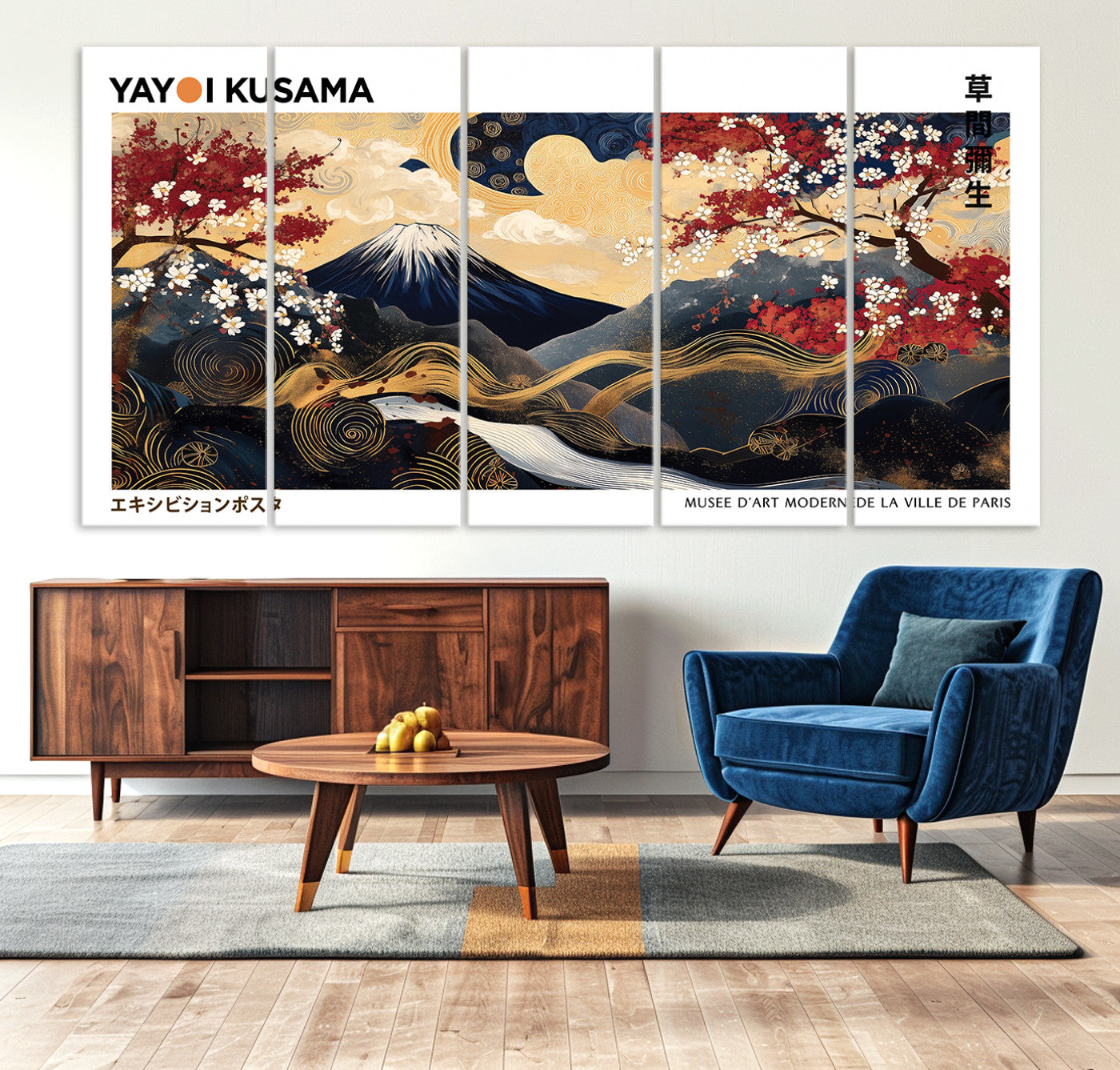 66243961-MGV-CV-36X24-Modern Mount Fuji Print, Yayoi Kusama Canvas Wall Art, Abstract Mount Fuji Canvas Print, Japanese Landscape Art Printing