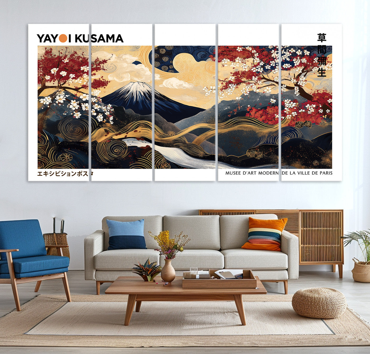 66243961-MGV-CV-36X24-Modern Mount Fuji Print, Yayoi Kusama Canvas Wall Art, Abstract Mount Fuji Canvas Print, Japanese Landscape Art Printing
